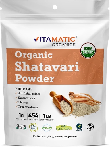 [BRSW2ED7A4IB4EIZ] Vitamatic Certified USDA Organic Shatavari Powder – 1 lb (16 oz) Traditional Ayurvedic Herb for Women’s Health, Hormonal Balance & Vitality