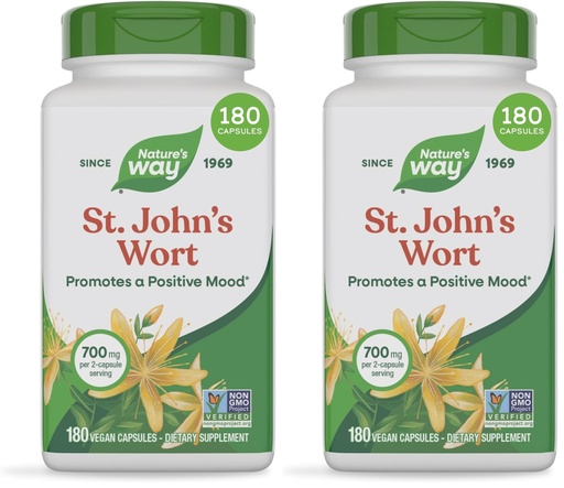 [BRSRGGQNBMPRMA3G] Nature's Way St. John's Wort Herb, Promotes a Positive Outlook*, 700 mg per 2-Capsule Serving, Non-GMO Project Verified, Vegan, 180 Capsules (Packaging May Vary),(Pack of 2)