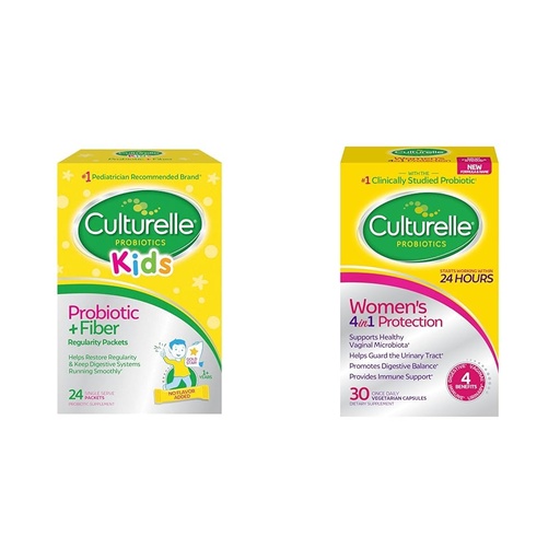 [BRSROBQEBN6WOFI4] Culturelle Kids Probiotic + Fiber Packets (Ages 3+) - 24 Count - Digestive Health & Immune Support & Women’s 4-in-1 Daily Probiotic Supplements for Women - Supports Vaginal Health