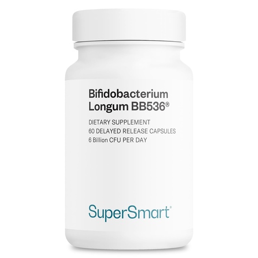 [BRSWIHQZBECRMCL6] Supersmart Bifidobacterium Longum (BB536) 6 Billion CFU per Day - Probiotics & Prebiotics Supplement | Non-GMO & Gluten Free - 60 DR Capsules
