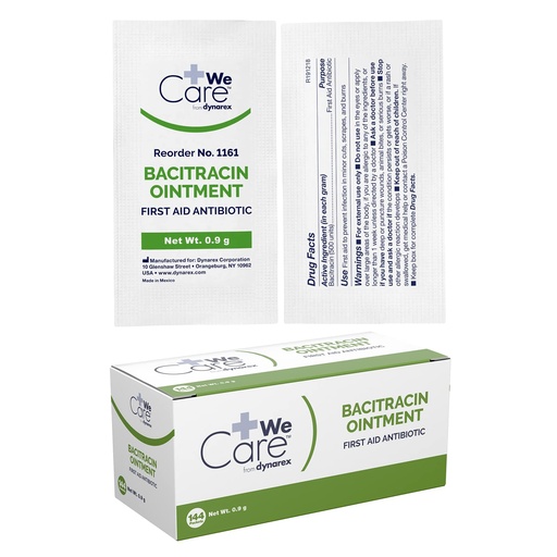 [BRSWIZ3ZA4MRW3LC] Dynarex Bacitracin Topical Ointment USP - First Response Wound Care Supplies for Minor Cuts, Scrapes & Burns - Helps Keep Wounds Clean - 1 Box of 144-0.9g Packets | Individual Packets, Single Use, Minor Cuts Burns Abrasions, Infection Prevention, 900 Day Shelf Life, NSN 6505-01-177-0589