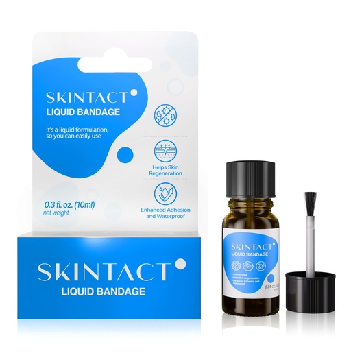 [BRSRAHDYAUNQGFY2] SkinTact Liquid Bandage with Centella Asiatica Extract & Glyceryl Monolaurate – Long-Lasting Waterproof, Transparent Coverage for Minor Cuts & Scrapes, Keep in First Aid kit, 0.3 oz