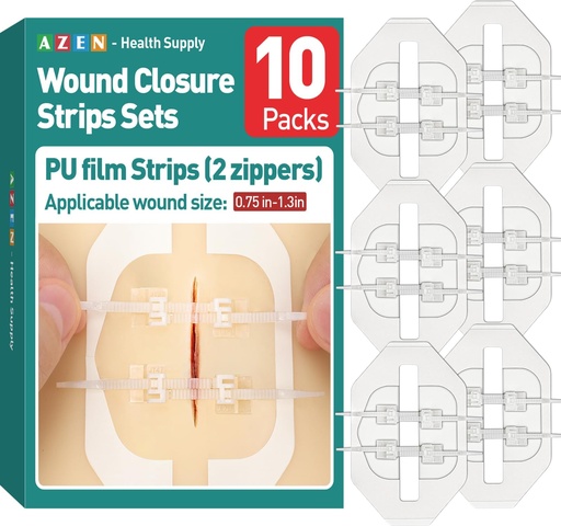 [BRSREAAOOAJWKCTK] AZEN 10 Pack Emergency Wound Closure Strips, Butterfly Bandages for Wound Closure, Quick Clot Zip Stitch Wound Closures Device