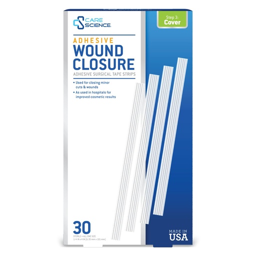 [BRSRA2QCOIPAOCL3] Care Science Adhesive Wound Closure Strips, 1/4 x 4in, 30 Count | Sterile Strips Used for Closing Minor Cuts & Wounds.