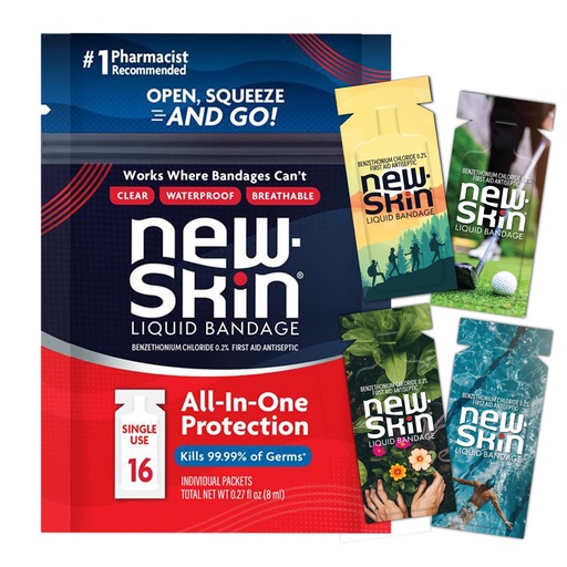 [BRSREZADOIFR6HLZ] New-Skin Single Use Liquid Bandage Packets, Cuts, Blisters, Waterproof,16ct | Single-use liquid bandage packets seal and protect minor cuts, scrapes and blisters with waterproof antiseptic coverage.