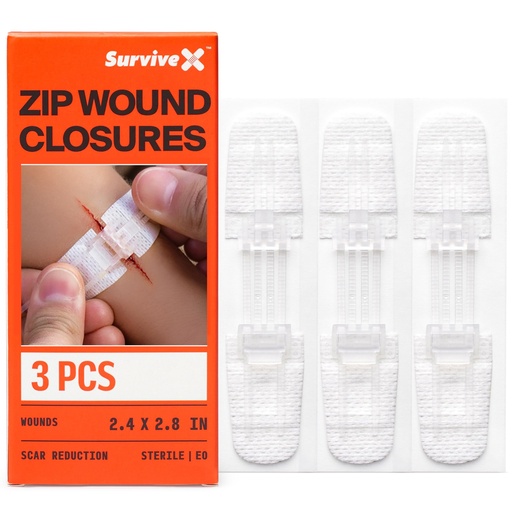 [BRSRAFD5BENQYEI6] SurviveX Zip Stitch Wound Closures - No Stitches Needed, 3 Pieces | Close wounds without needles or stitches, Non-invasive for sensitive users, Easy to use, Adjustable tension