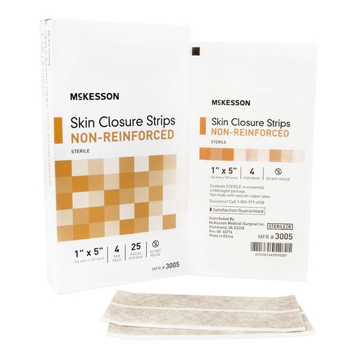 [BRSW2HA6AUHAEEQY] McKesson Skin Closure Strips, Sterile, Tan, Non-Reinforced, 1 x 5 in, 25 ct | Skin Closure Strip,Tan,Nonwoven Material,Sterile,Flexible Strip,1 X 5 Inch
