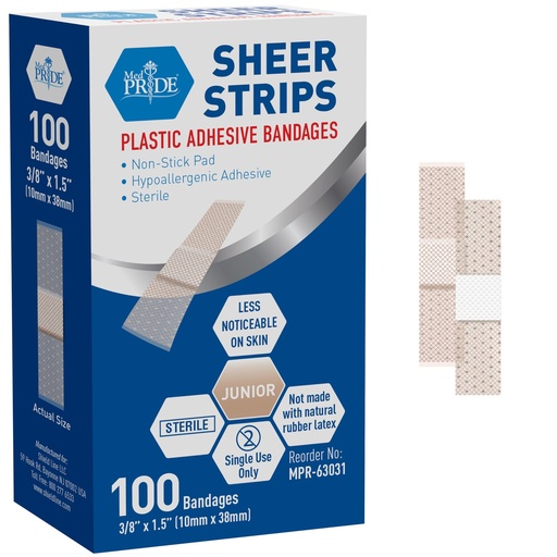 [BRSRMZQNDECB6GQY] MED PRIDE Junior Strip Bandages,Hypoallergenic,Latex-Free,3/8x1.5 in,100-Ct