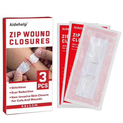 [BRSRG2T5DIHBSHY3] 3 PCS Wound Closure Strips for Emergency Laceration & Wound Repair - Zipstitch Sutures - Painless Alternative to Stitches - Butterfly Bandages for Hiking, Camping, Survival & First Aid Kit Essential