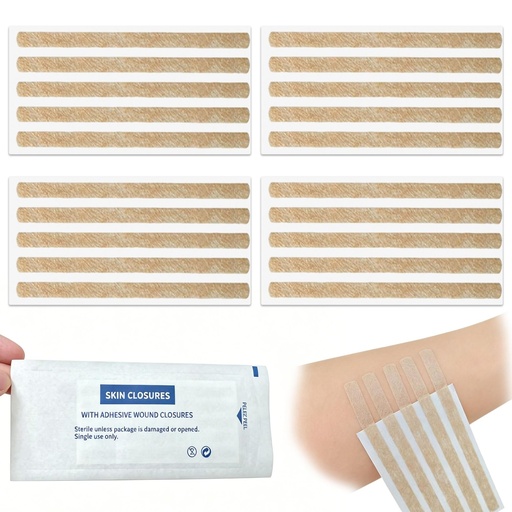 [BRSRGBQ6OQNRQCA6] Sterile Strip Wound Closure Strips, 1/4" x 4" Adhesive Skin Closures, Breathable Non-Woven Laceration Closure Kit for Emergency Wound Care, Minor Cuts & Scars Reduction (20pcs(Skin Color))