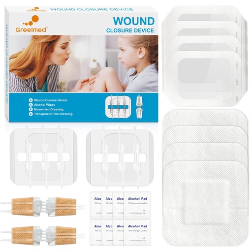 [BRSRA2YFBZ4BYYD4] Greetmed Emergency Wound Closure Strips - 16 Pack Laceration Closure Kit with 2 Types Zip Stitch Butterfly Bandage Sutures Kit - Painless, Stitchless Wound Repair for First Aid, Hiking, Camping & Home