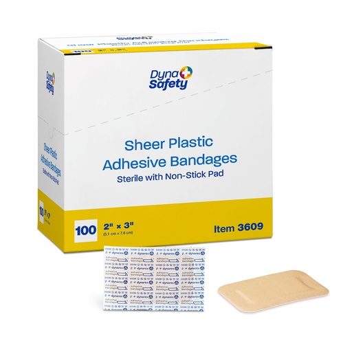 [BRSREHD7CECG2YD4] Dynarex Sheer Plastic Adhesive Bandages Water-Resistant and Sterile Non-Stick Pad First Aid Covers Minor Cuts Scratches - 2" x 3", 1 Box of 100