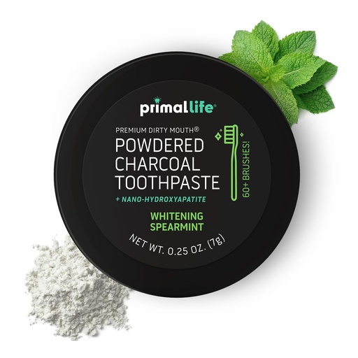 [BRSWKH32OYAQKELG] Primal Life Organics - Dirty Mouth Toothpowder, Activated Charcoal Tooth Cleaning Powder, Essential Oils with Kaolin & Bentonite Clay, 200+ Brushings, Organic, Vegan (Black Spearmint, 0.25 oz)