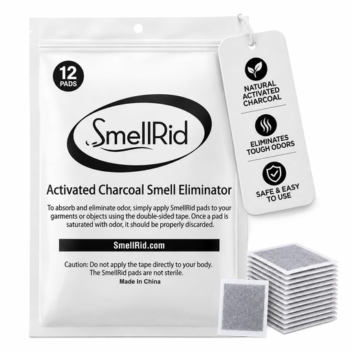 [BRSWEC37OF5RMDY6] SMELLRID Activated Charcoal Odor Absorber Pads (4"x4") - Pack of 12 | 12 Unscented Adhesive (4"x4") Charcoal Pads for Body Odor, Flatulence & Personal Care Environments