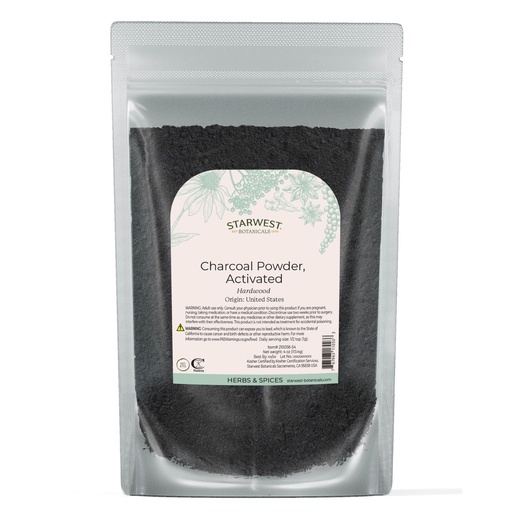 [BRSWIZQNBMBGKETG] Starwest Botanicals Activated Hardwood Charcoal Powder - 4 oz Bag | Use for Teeth Whitening, Face Masks, Skin Care, & Cleaning, Food Grade as a Processing Aid, Certified Kosher