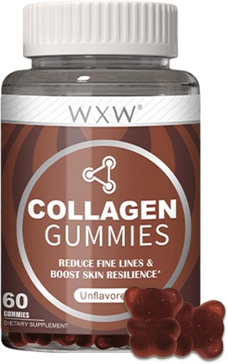 [BRSRAADRBEPQMADB] WXW Hydrolyzed Collagen Peptides Gummies for Women, Non-GMO Anti-Aging Formula with Biotin, Zinc, Vitamins C & E for Hair, Skin and Nails | 60ct,Vanilla Unflavored