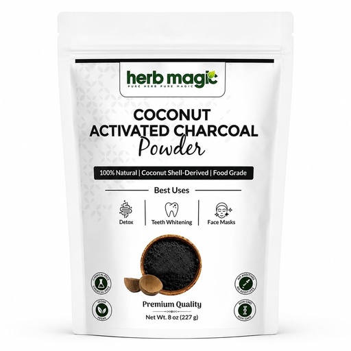 [BRSREBACC4NBUH3O] Herb Magic Activated Charcoal Powder, Food Grade Coconut Shell, 8 oz | Ultra-Fine Jet-Black Powder For DIY Masks, Tooth Polish & Soap Making. Coconut-Shell Derived, No Additives. Resealable.