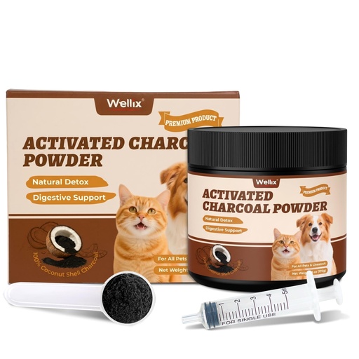 [BRSRGBAQO56AY3TP] Wellix Activated Charcoal Powder for Dogs, Cats, All Pets & Livestock, 6 OZ | Activated Charcoal for Pets Support Digestive Health, Single Ingredient, Emergency Rescue for Dogs, Reduce Bloating