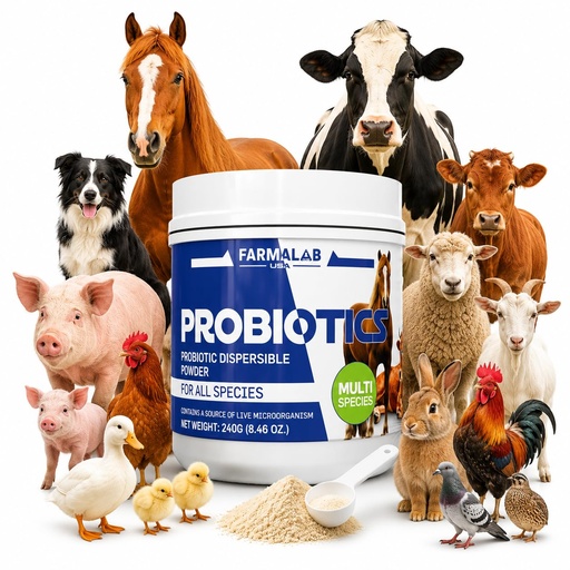 [BRSRAC36O4BAMHYZ] Probiotics Dispersable Powder Pet Probiotic All Species, Probiotics for Pigs, Horses, Sheep, Goat, Dog, Cat, Bird, Rabbit, Chickens(240 gm) Farmalab