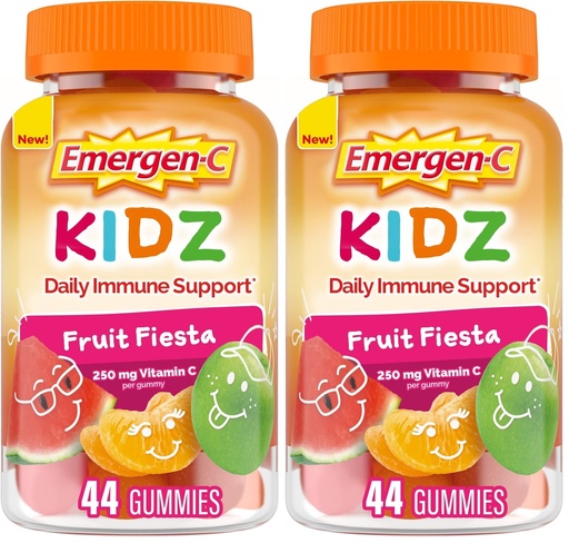 [BRSRGGQKDMMRAELO] Emergen-C Kidz Daily Immune Support Dietary Supplements,Flavored Gummies with Vitamin C and B Vitamins,Fruit Fiesta Flavored Gummies -,44 Count (Pack of 2)