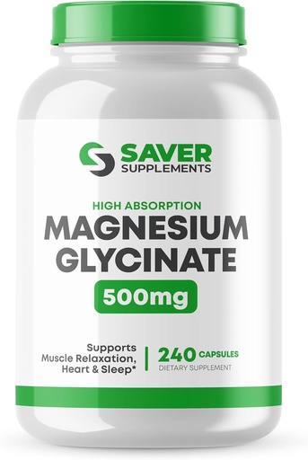 [BRSRAYY3BMFBS2DD] Magnesium Glycinate 500mg – High Absorption, Chelated Magnesium Supplement for Muscle, Sleep, Heart, and Nerve Support – Non-GMO & Gluten Free – 240 Capsules