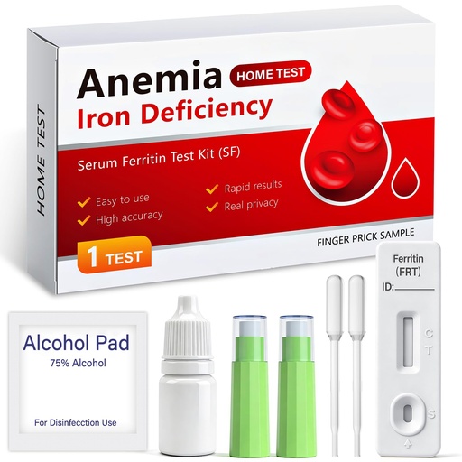 [BRSRYZQYC4HBMC3P] Iron Deficiency Test Kit At-Home, Fast & Accurate Anemia Kit for Adults & Children, Rapid Results in 10 Mins, No Lab Visit Required, Easy to Read, 1 Test