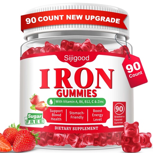 [BRSREBARBEDWE33H] 90 Count | Iron Supplement for Women, Men & Kids, Iron Gummies for Iron Deficiency & Anemia with Vitamin C B6 B12,Folate-Iron Supplement Support Bl♡♡d Oxygen & Energy Boost, Vegan,Non-GMO &Gluten Free