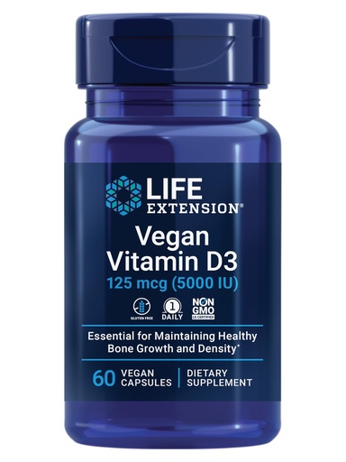 [BRSW2ZQHCQBWO33D] Life Extension Vegan Vitamin D3, 125 mcg (5000 IU), cholecalciferol from Algae, high-Potency Immune, Bone & Whole-Body Health, Gluten-Free, Non-GMO, 1 Daily, Vegan, 60 Vegan Capsules