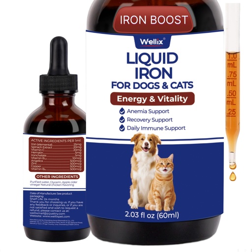 [BRSRYYAQCMNRYYL3] 4oz Liquid Iron Supplement for Cats&Dogs-Vitamin B12&C-Cat Anemia Supplements, Hemoglobin Support,Lethargy,Pregnant Cat&Dog Essentials,Kitten & Puppy Supplements-Large Volume