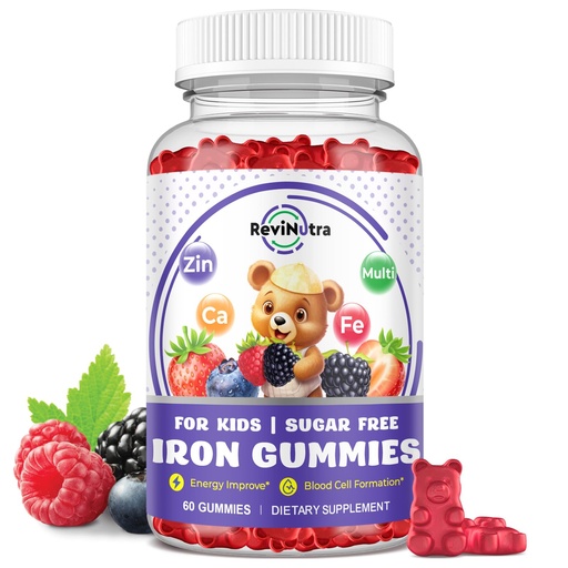 [BRSREYL6CJ5WMADJ] Iron Supplement Gummies for Kids - with Calcium, Zinc, Kids Multivitamin with Iron Gummies - Immune Support, Blood Builder & Energy Support for Iron Deficiency, Anemia, Mixed Berry Flavor, 60 Gummies