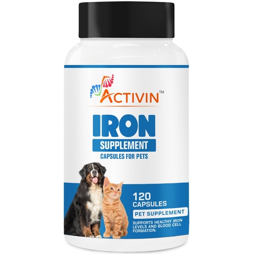 [BRSRGBIDAENA423X] Iron Spplements for Dogs and Cats with Anemia to Support Blood Health, Blood Cell Formation & Oxygen Supply, Iron Supplement for Anemic Dogs + Vitamin C, Folate, Vitamin B12, 120 Capsules