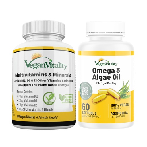 [BRSRAGAEAV7WKEI6] Vegan Vitality Immunity Booster Bundle 6 Months - Vegan Multivitamins and Vegan Omega 3 Algae Oil. High Strength Plant Based Formula for Immunity, Energy Overall Health for Vegans and Vegetarians