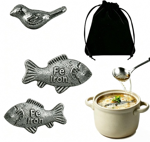 [BRSRGBACOB4GOALB] 3 Pcs Iron Fish for Cooking, Natural Cast Iron Supplement for Iron Deficiency & Anemia Support, Reusable Iron Cooking Tool for Soup, Anemia, Vegans, Use Once Daily