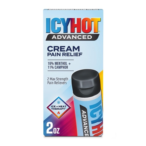 [BRSWYBIBBMCQ4DL5] Icy Hot Advanced Pain Relief Cream, Fast-Acting, Max Strength Pain Relief with Menthol 16% and Camphor 11%, Ice and Heat Contrast Therapy for Backaches, Joints, Muscle Strains and Arthritis, 2 oz