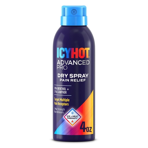 [BRSW2AYBOQPRAE32] Icy Hot Advanced PRO Pain Relief Dry Spray, Fast-Acting and Quick-Drying Formula, Max Strength Pain Relief with Menthol 16% and Camphor 11% for Backaches, Joints, Muscle Strains and Arthritis, 4 oz