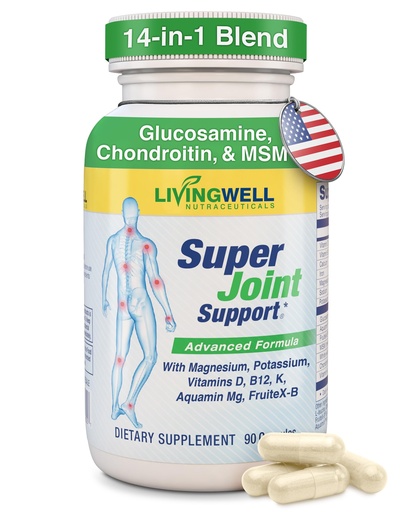 [BRSWY2TQPIARSE3H] SUPER JOINT SUPPORT Glucosamine Chondroitin & MSM for Bone & Muscle Health - Joint Supplement for Men & Women with Vitamin D, B12, Magnesium, Potassium & Calcium - All in One Support - 90 Capsules