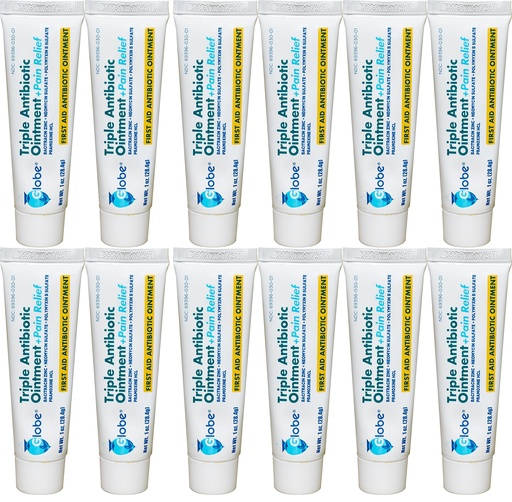 [BRSWG2T5DIAQ22T7] Globe Triple Antibiotic Ointment with Pain Relief, 12 Pack, 1 oz Tubes | 24 Hour Pain and Infection Protection (12- Value Pack) (12 Pack)