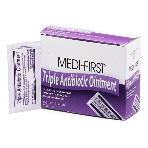 [BRSWIZYCPMDWI2LI] Medi-First First Aid Antibiotic 0.5 Gram Individual Packet Ointment 400 IU - 5 mg - 5,000 IU/Gram Strength, 25 Ct