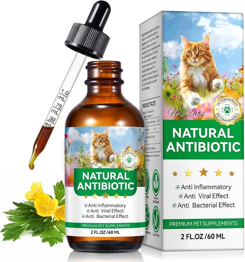 [BRSRGCQBBYGQGCLF] Antibiotics for Cats, Natural Antibiotics for Cats, Cat Antibiotics for Infection Supports Immune & Cats Allergy Relief, Cat Multivitamin UTI Drops Natural Supplement for All Ages & Breeds