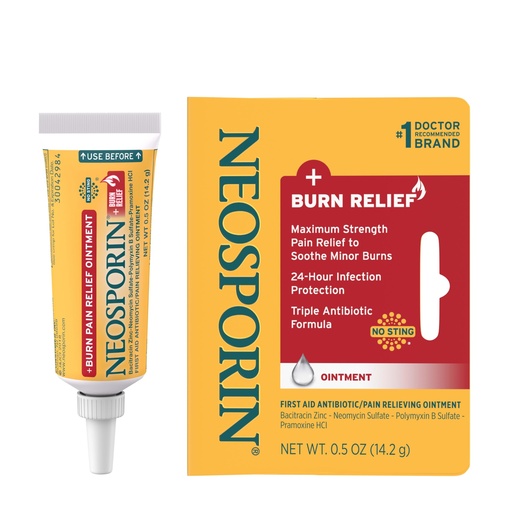 [BRSWGAYDOF5Q4FI3] Neosporin + Burn Relief Dual Action Triple Antibiotic Ointment, 0.5 oz | 24-Hour Infection Protection, First Aid Topical Analgesic for Minor Cuts, Scrapes & Burns, Maximum Strength Burn Relief
