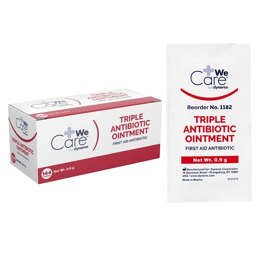 [BRSWIZYKO4PRGGY3] Dynarex Triple Antibiotic Ointment, Used for Minor Wounds such as Cuts, Scrapes and Burns, Single-Use First Aid Ointment 0.9g Foil Packets, 1 Box of 144 Triple Antibiotic Packets