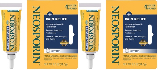 [BRSRAY3ROEMRGALF] Neosporin + Maximum-Strength Pain Relief Dual Action Ointment, First Aid Topical Antibiotic & Analgesic Ointment for 24-Hour Infection Protection with Bacitracin Zinc & Pramoxine HCl,.5 oz (Pack of 2)