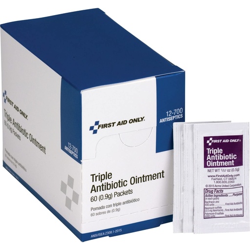 [BRSWIEARPINQMF3G] First Aid Only, Inc 12700 Triple Antibiotic Ointment, 0.5 g Packet, 60/Box