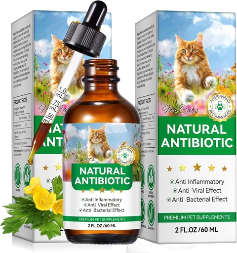 [BRSRGCQBBUBGG2DA] Antibiotics for Cats, Natural Antibiotics for Cats, Cat Antibiotics for Infection Supports Immune & Cats Allergy Relief, Cat Multivitamin UTI Drops Natural Supplement for All Ages & Breeds-2PCS