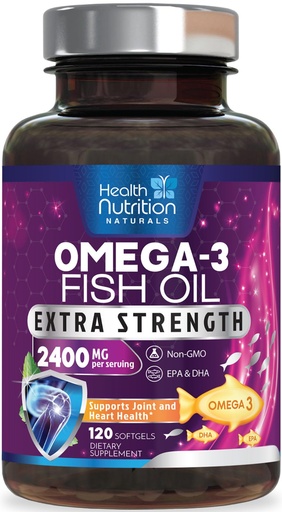 [BRSW2EIBBNYQK23Z] Omega 3 Fish Oil Supplements - 2400mg Fish Oil Per Serving - Triple Strength Omega-3 with EPA & DHA Fatty Acids - Natural Heart, Brain & Immune Support - Wild Caught, Bottled in USA - 120 Softgels