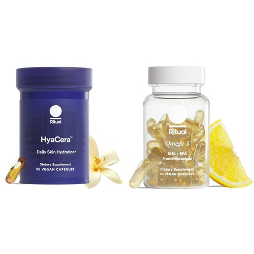 [BRSRGCT6DEJQKCLB] Ritual Hyaluronic Acid and Vegan Omega 3 Supplement Bundle - HyaCera Reduce Wrinkles, Fine Lines & Improve Skin Smoothness* - Bioavailable Omega-3 DHA and EPA - Vegan - 30 Servings