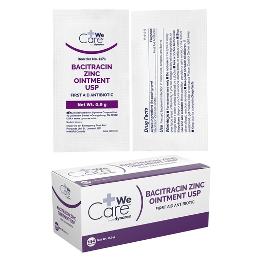 [BRSWIGA6CAEAO2Q5] Dynarex Bacitracin Zinc Ointment USP - Wound Healing Treatment for Minor Cuts, Itchy Diaper Rashes & First Degree Burns - 1 Box of 144-0.9 g Packets