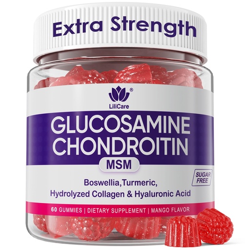 [BRSRAGI2CR5AKFLP] Glucosamine Chondroitin Gummies, Sugar Free Glucosamine Chondroitin MSM Supplement, Extra Strength with Boswellia Turmeric, Hydrolyzed Collagen & Hyaluronic Acid, Bone Health for Men & Women, 60 Cts