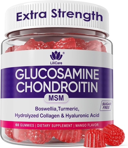 [BRSRAGI2CR5AKFLP] Glucosamine Chondroitin Gummies, Sugar Free Glucosamine Chondroitin MSM Supplement, Extra Strength with Boswellia Turmeric, Hydrolyzed Collagen & Hyaluronic Acid, Bone Health for Men & Women, 60 Cts