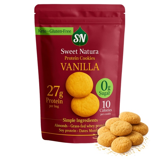 [BRSRGZQOAVYWGFIU] Vanilla Protein Cookies, 27g Protein Per Bag, 23 Mini Cookies – 10 Calories Each – Keto, Gluten-Free, No Added Sugar, Organic, High-Protein Snack – Made with Almonds, Whey, Dates & Monkfruit (Vanilla)